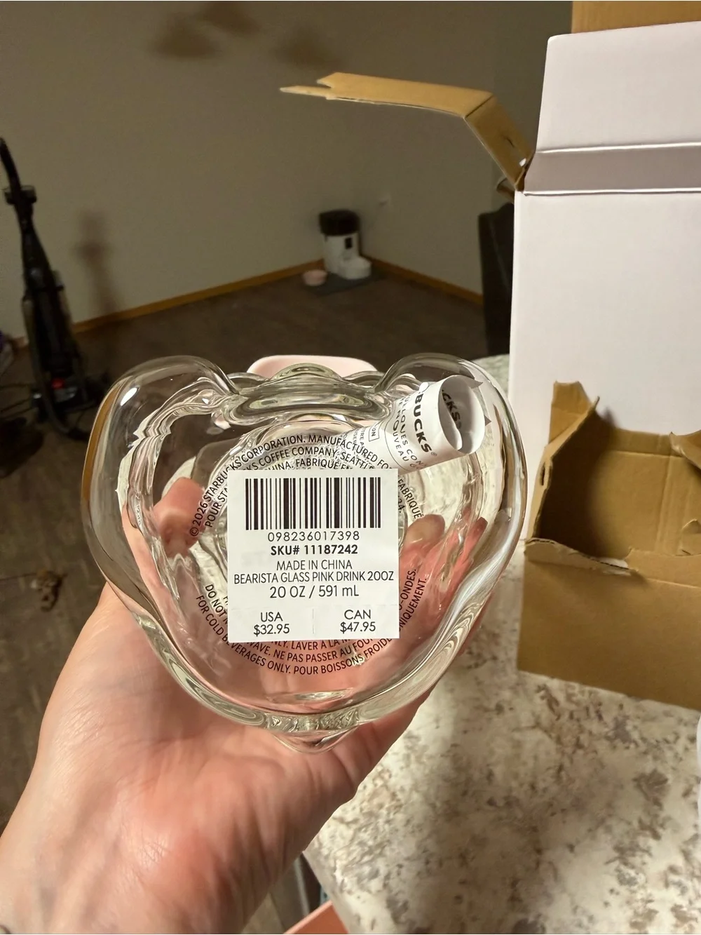 Starbucks Clear Bear Tumbler with Pink Cap and Strawberry Top